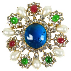 Vintage Chanel Gold and Rhinestone Floral Form Convertible Brooch