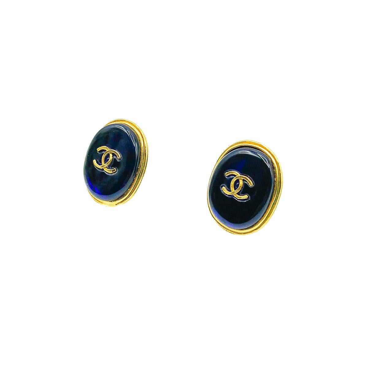 A beautiful pair of electric blue Vintage Chanel Gripoix Earrings dating to the 1993 Autumn Winter collection. Created for the House of Chanel by Maison Gripoix, Paris. Crafted in gold plated metal with electric blue pate de verre (poured glass).