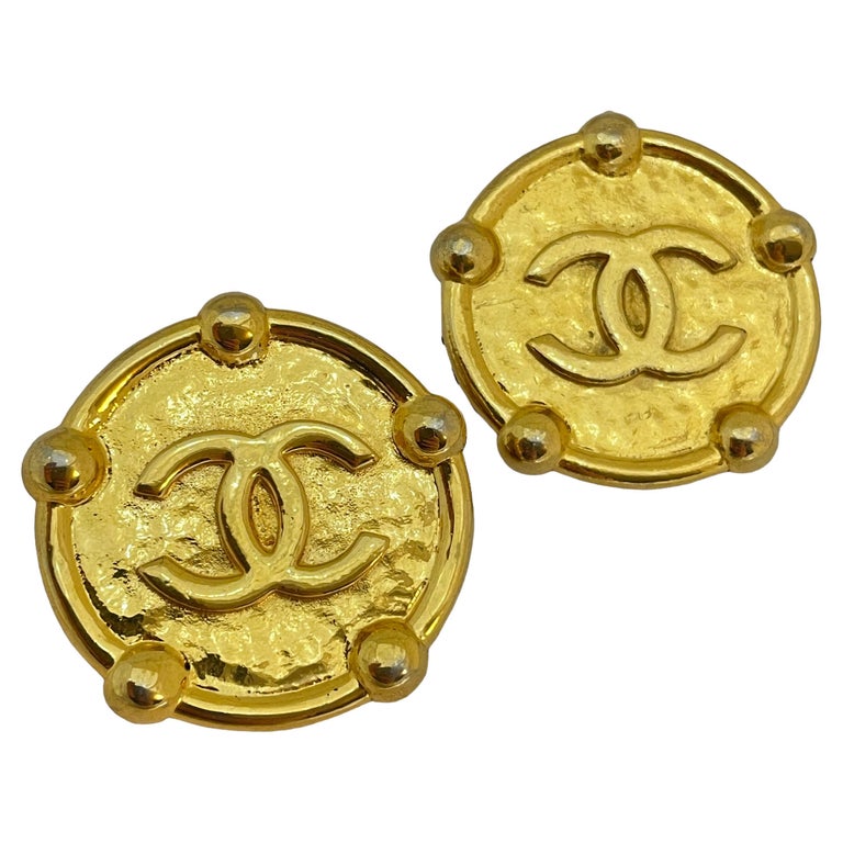 CHANEL CC Logo Medallion Earrings Gold