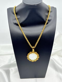 Vintage CHANEL Gold CC Logo Mirror Pendant Chain Necklace