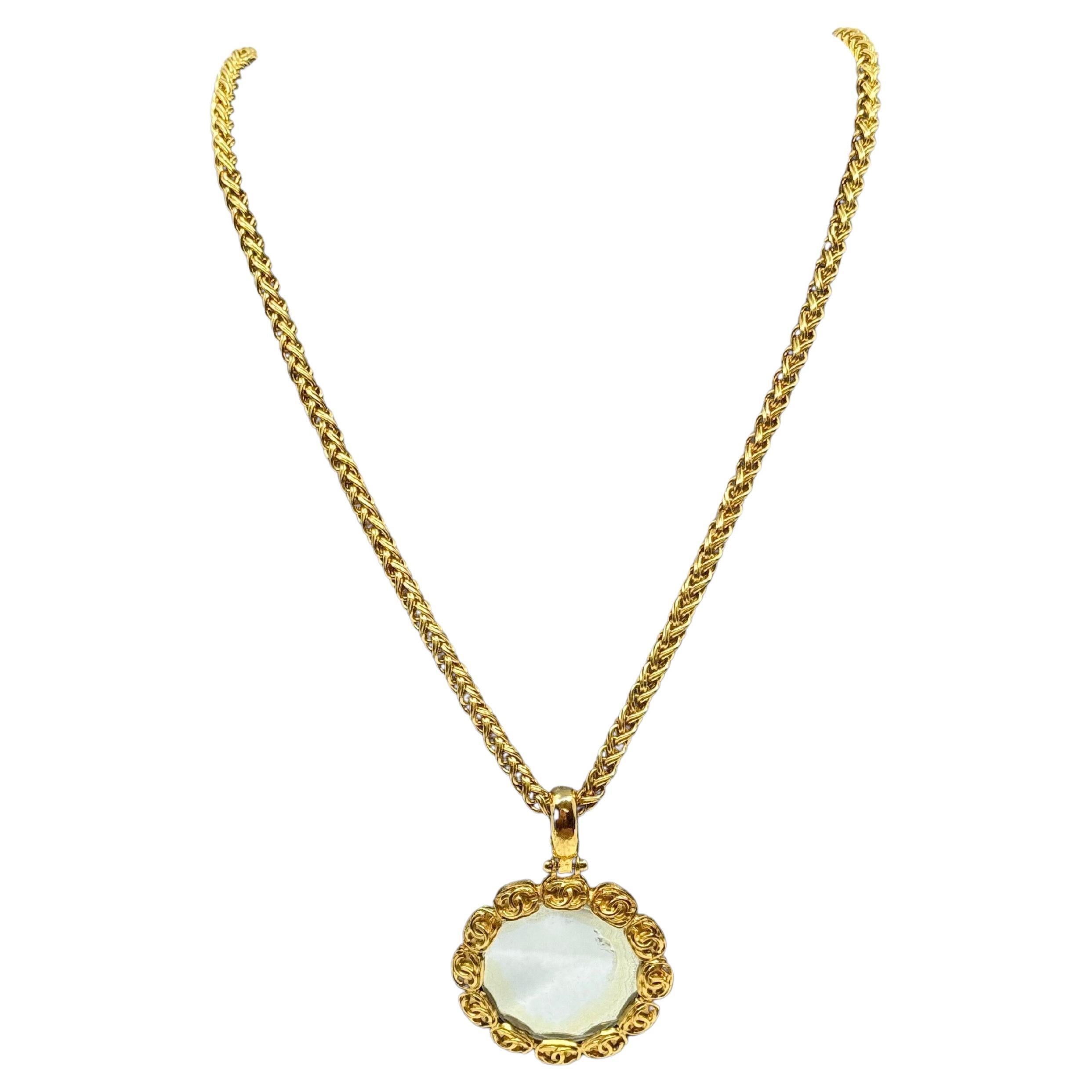 Vintage Chanel Oro CC Logo Specchio Ciondolo Catena Collana