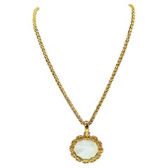 Antique CHANEL Gold CC Logo Mirror Pendant Chain Necklace