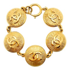 Vintage Chanel Gold Cc Logo Starburst Bracelet 1980s