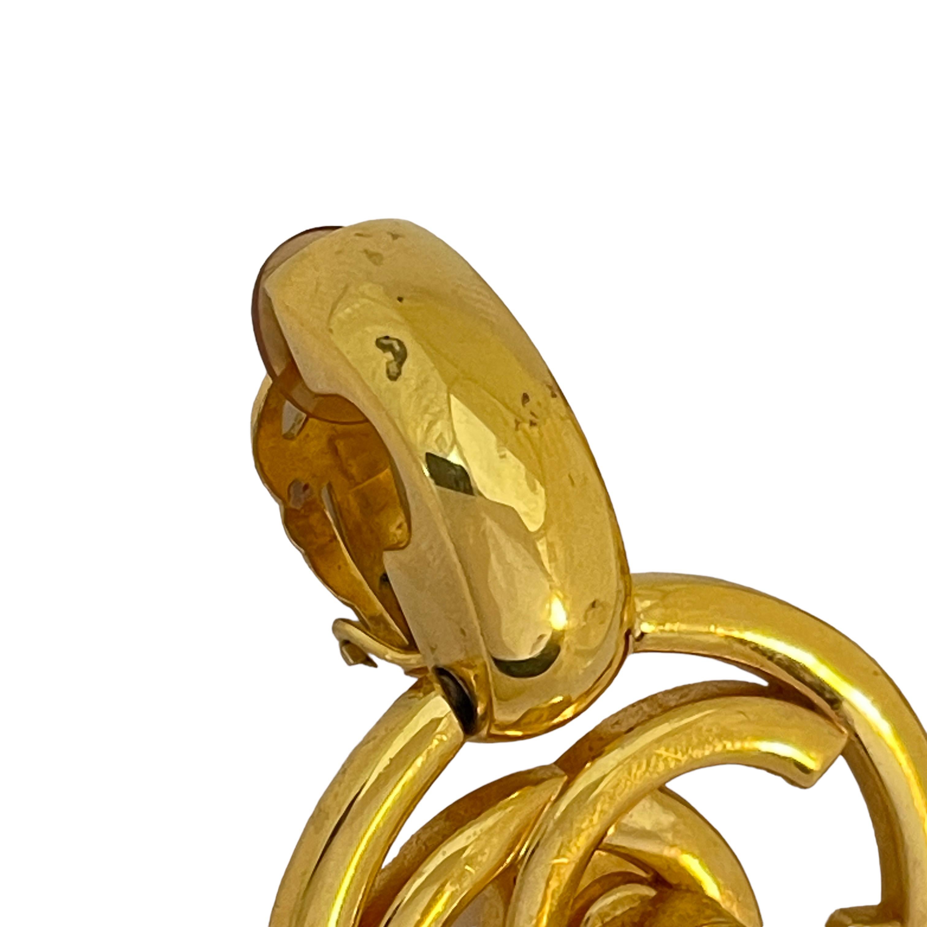 Vintage CHANEL gold CC logo turnlock door knocker runway clip on earrings 1