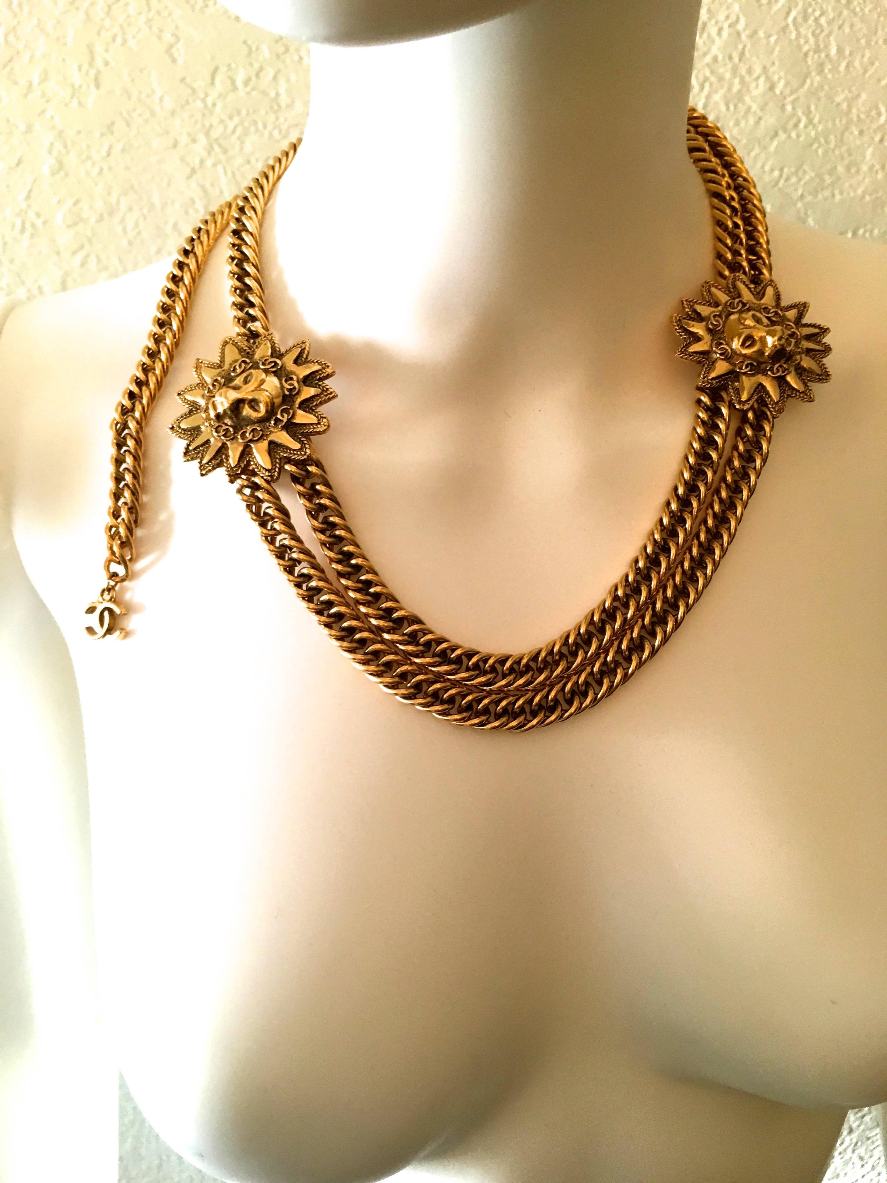 Chanel Gold Sun and Lion Medallions Chain Belt and/or Necklace 1980s For Sale 3