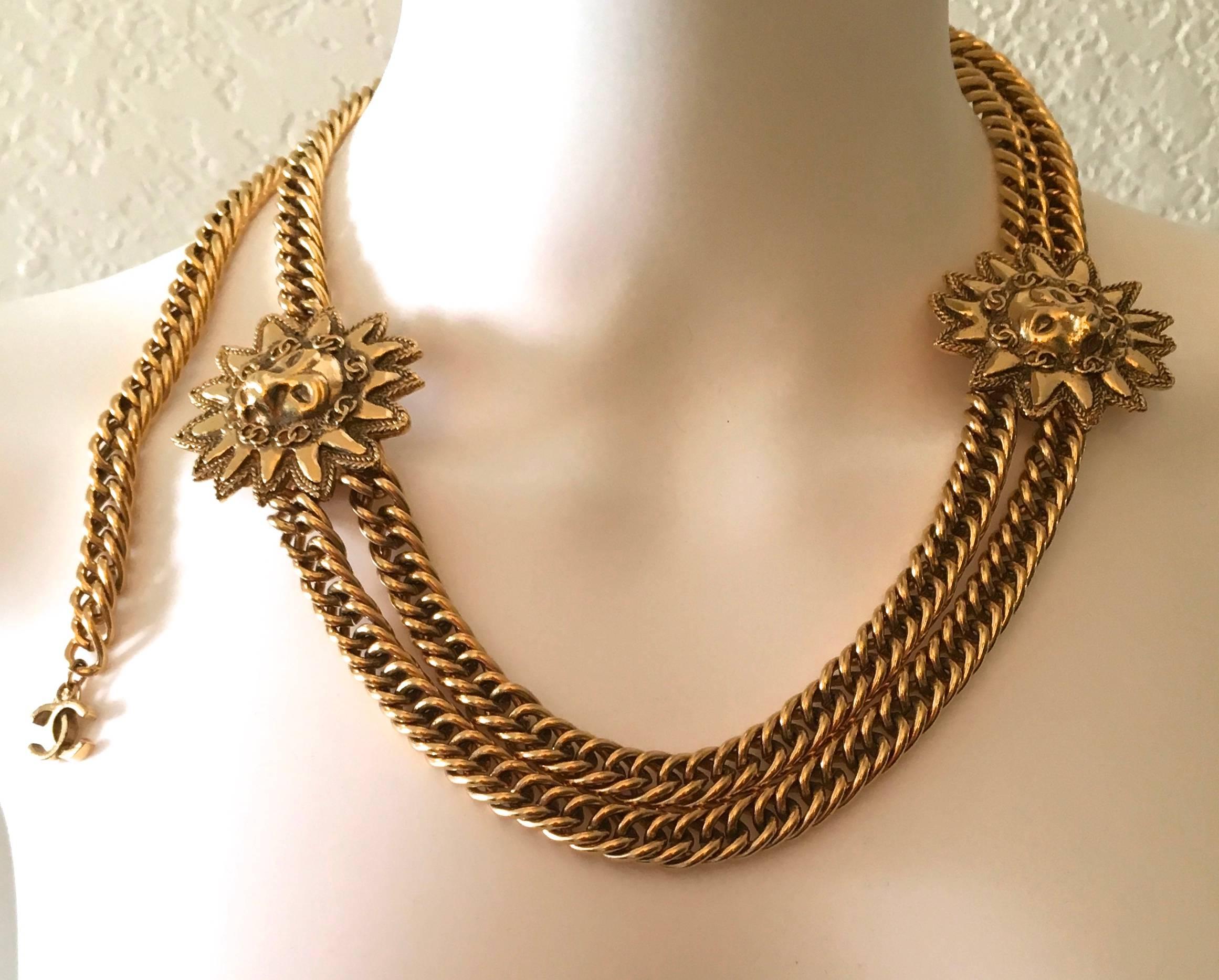 Chanel Gold Sun and Lion Medallions Chain Belt and/or Necklace 1980s For Sale 2