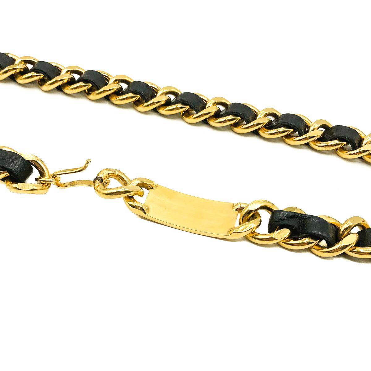 Vintage Chanel Gold Chain & Leather Logo Belt 1980s For Sale 3