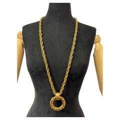 Vintage Chanel Gold Hoop Pendant Long Chain Necklace