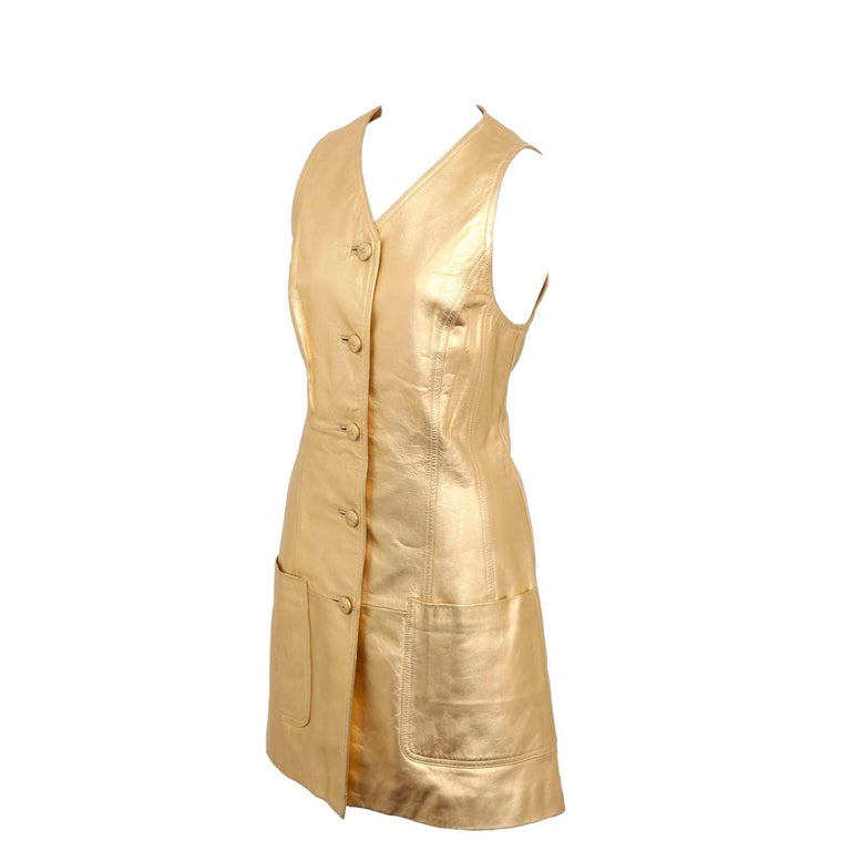 Robe en cuir doré vintage Chanel, 1994 En vente sur 1stDibs