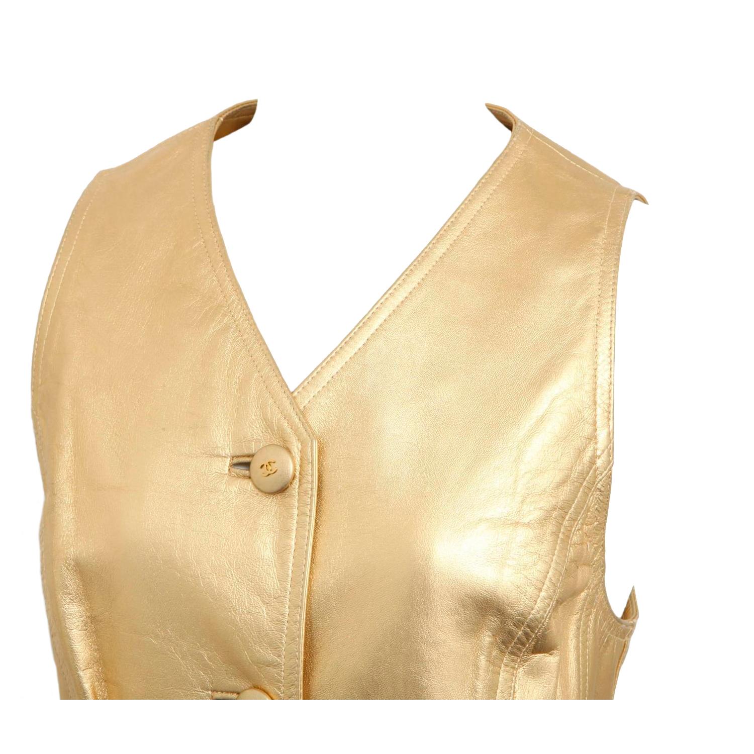 Vintage Chanel Gold Leather Dress 1994 For Sale 1