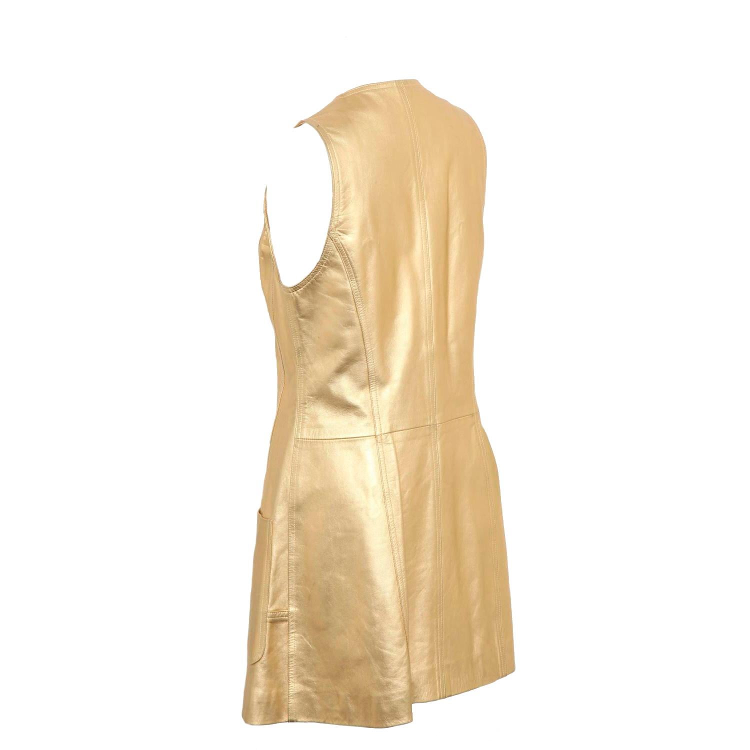 Vintage Chanel Gold Leather Dress 1994 For Sale 2