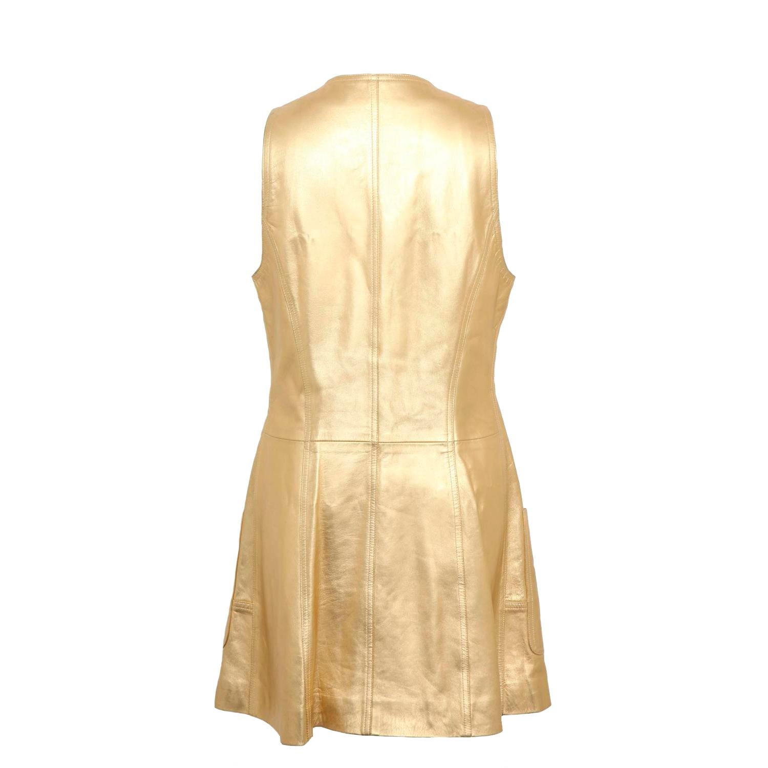 Vintage Chanel Gold Leather Dress 1994 For Sale 3