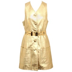 Retro Chanel Gold Leather Vest Dress with CC Buttons 1980's