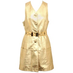 Retro Chanel Gold Leather Vest Dress with CC Buttons 1980's