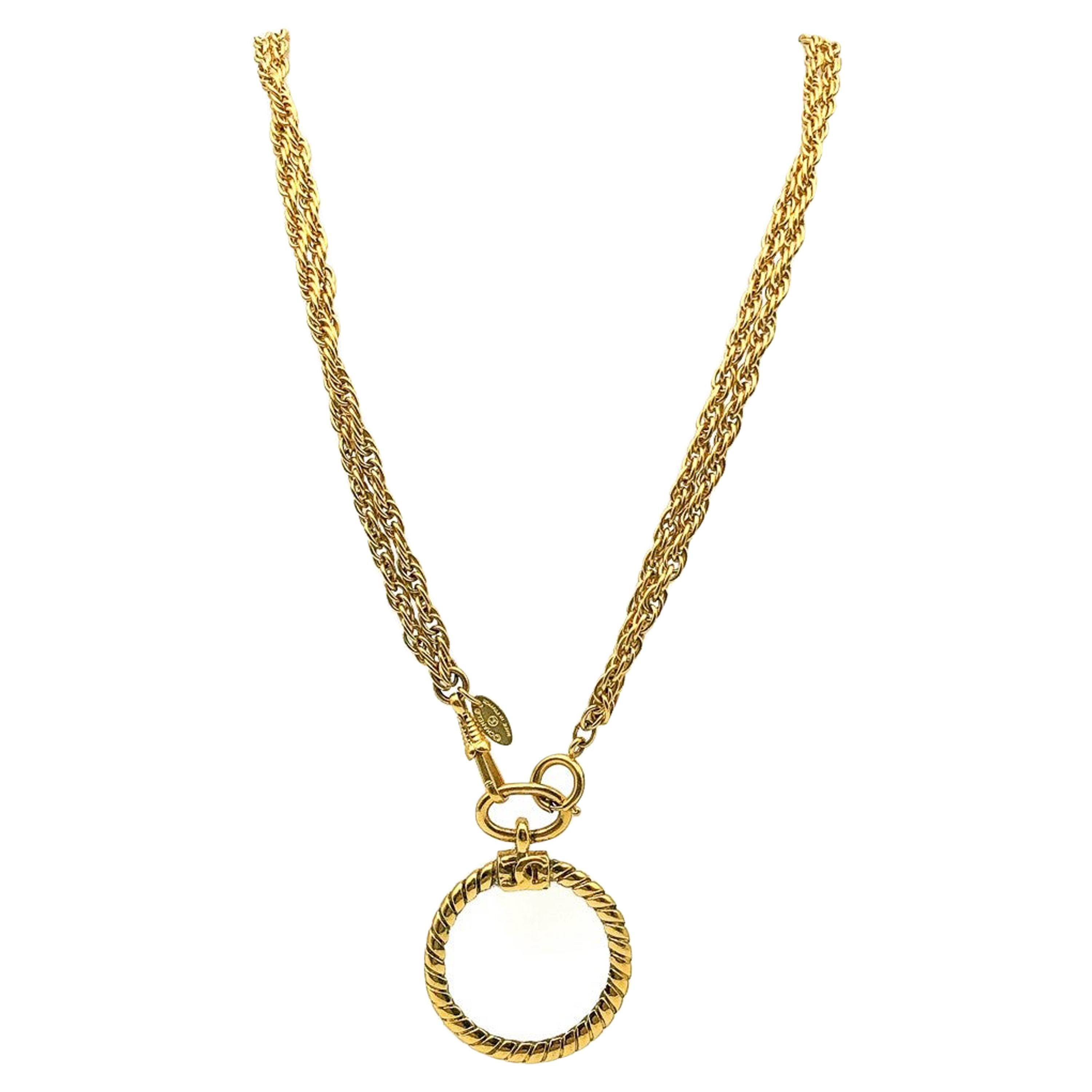 Vintage Chanel Gold Looking Glass & Chain Necklace 1980s For Sale
