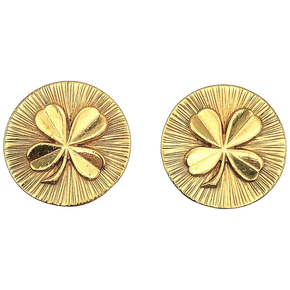 Vintage Chanel Gold Lucky Four Leaf Clover Statement Earrings 1960s