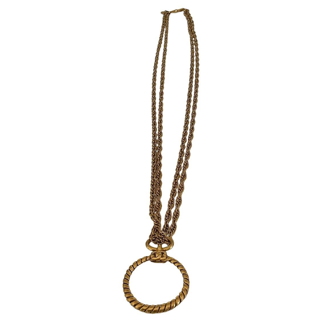 Vintage CHANEL 80's Haute Couture Gold Magnifier Necklace For Sale at  1stDibs