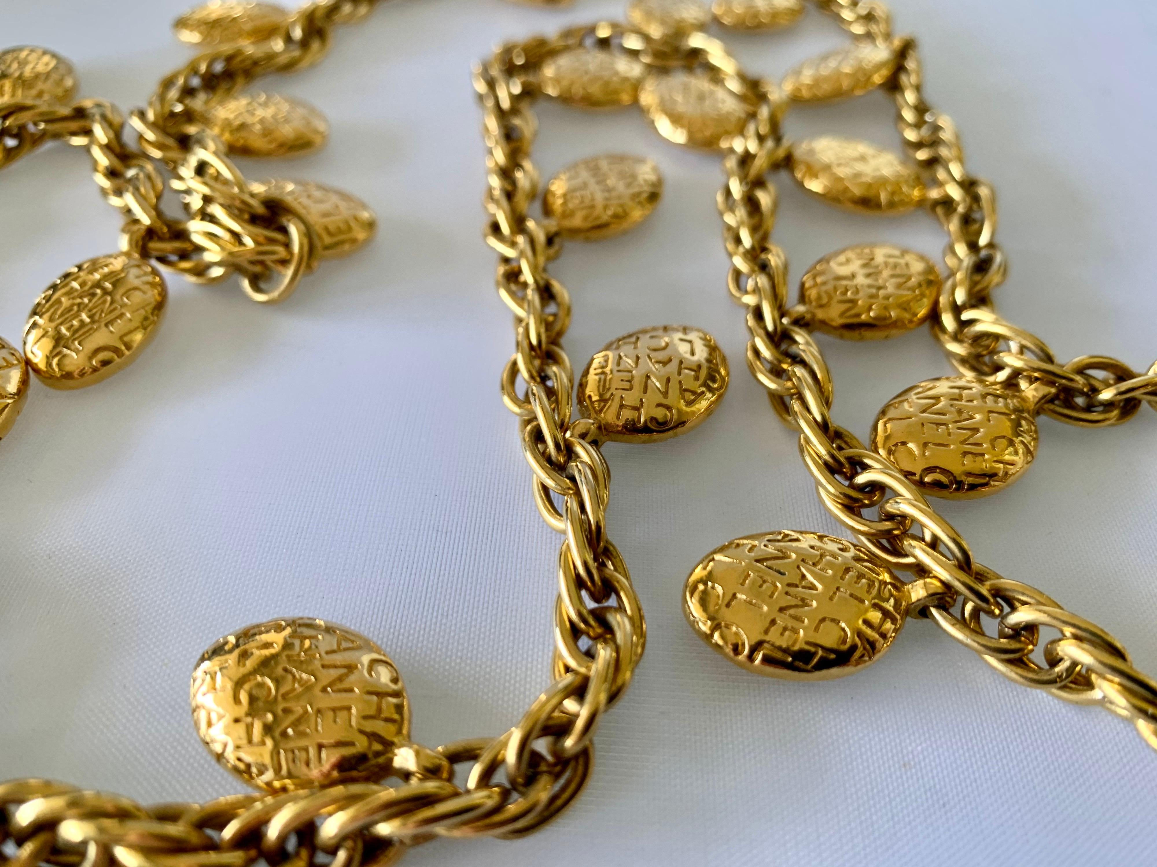Artisan Vintage Chanel Gold Nugget Logo Necklace 