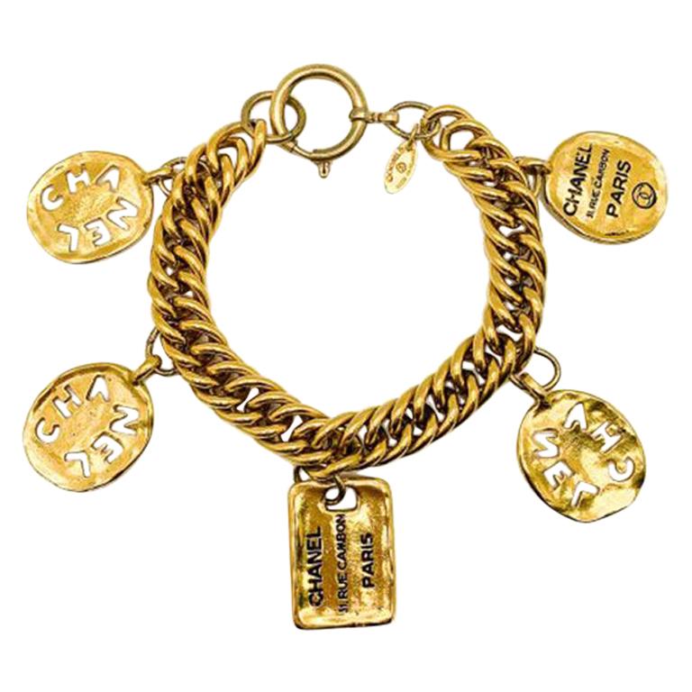 Vintage Chanel Gold Oversize Rue Cambon Charm Bracelet 1980s at