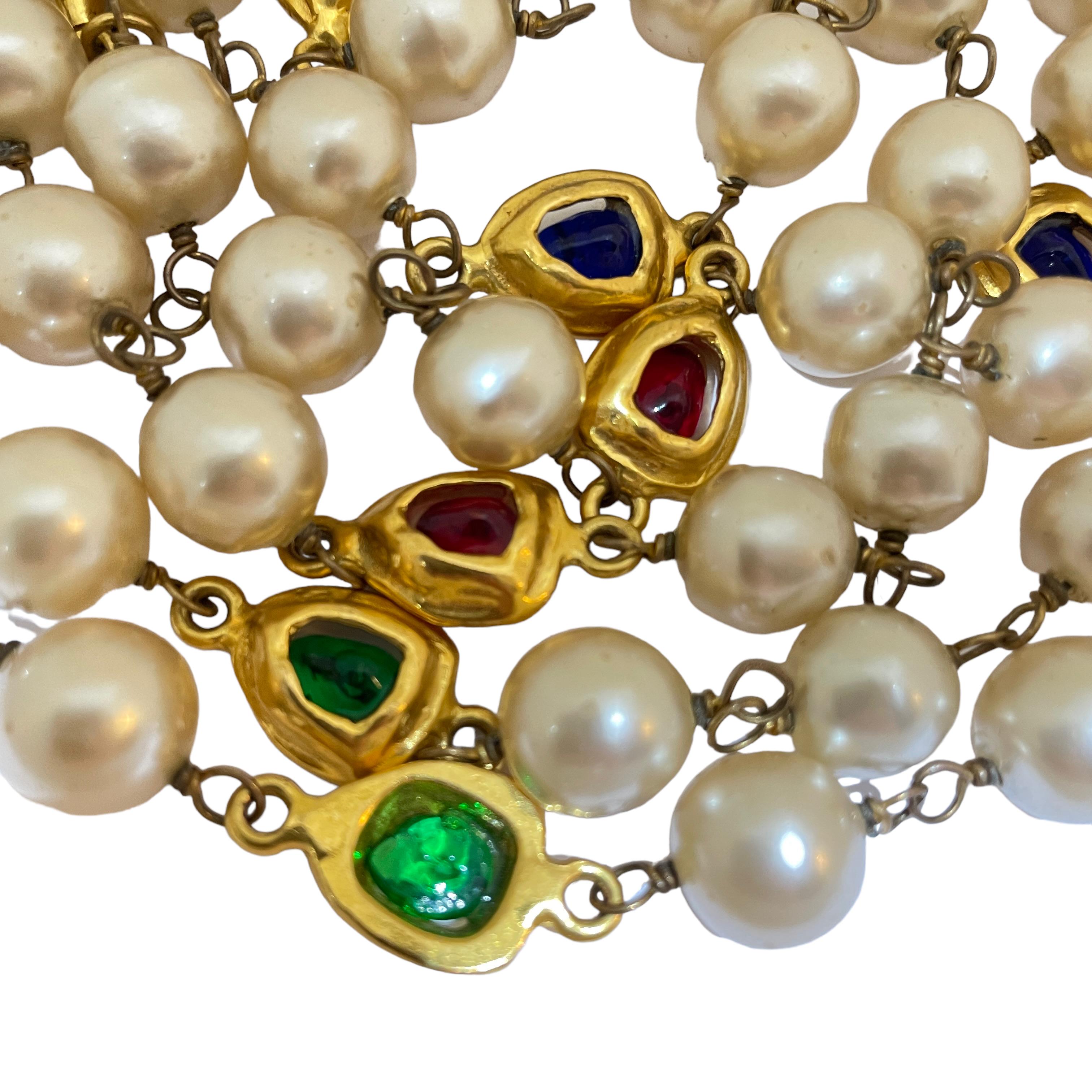 CHANEL Gold Perle Gripoix Juwel lange Designer-Laufsteg-Halskette im Angebot 5