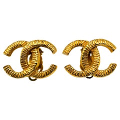 Vintage CHANEL Gold Plated Clip On Earrings 1970s
