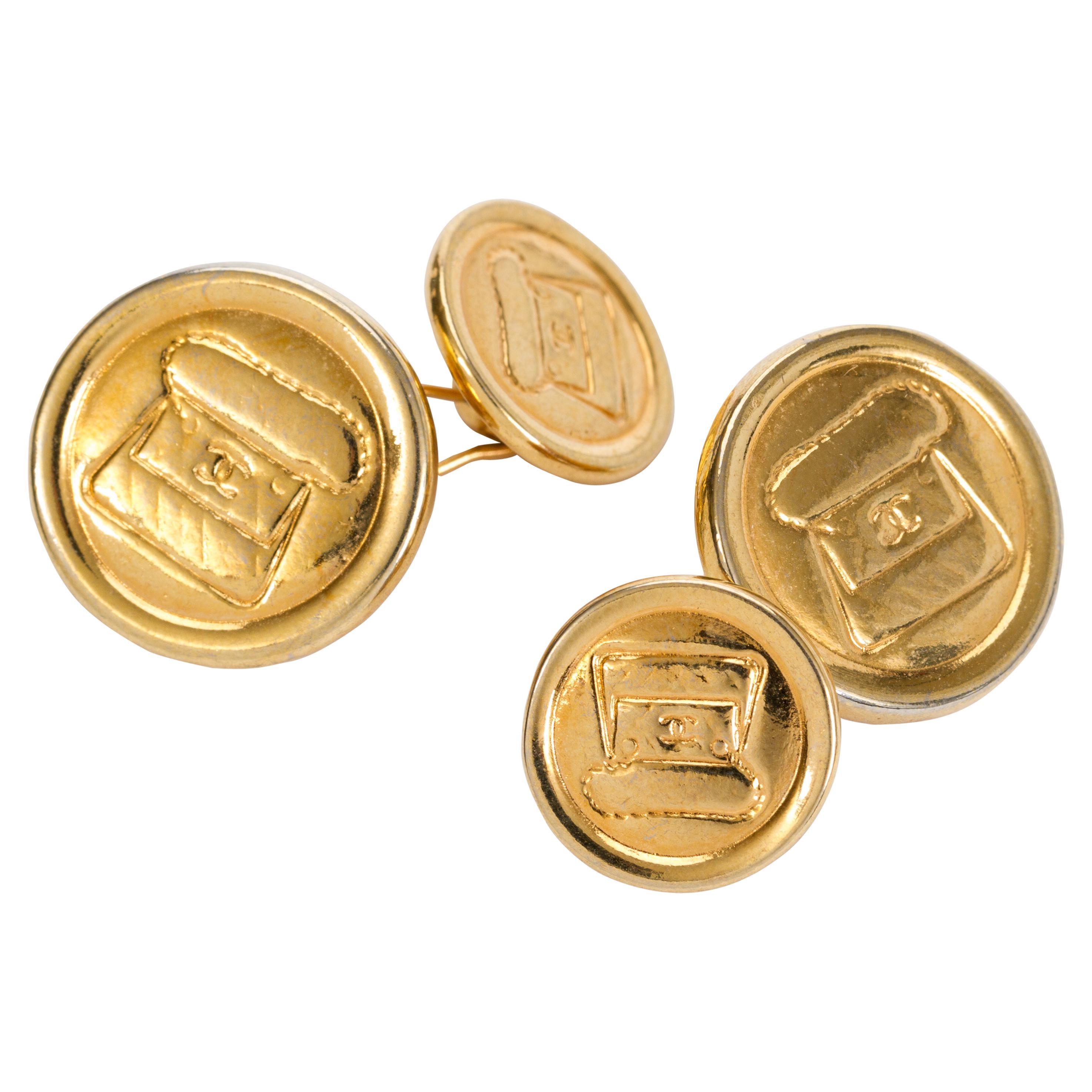 Vintage Chanel Gold Plated Flap Bag Cufflinks