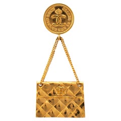 Vintage Chanel Gold Plated Hanging Flap Bag Motif PIN Brooch
