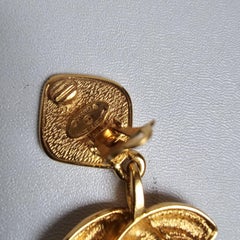 Vintage Chanel Gold Quilted Big CC Drop Clip On Earrings