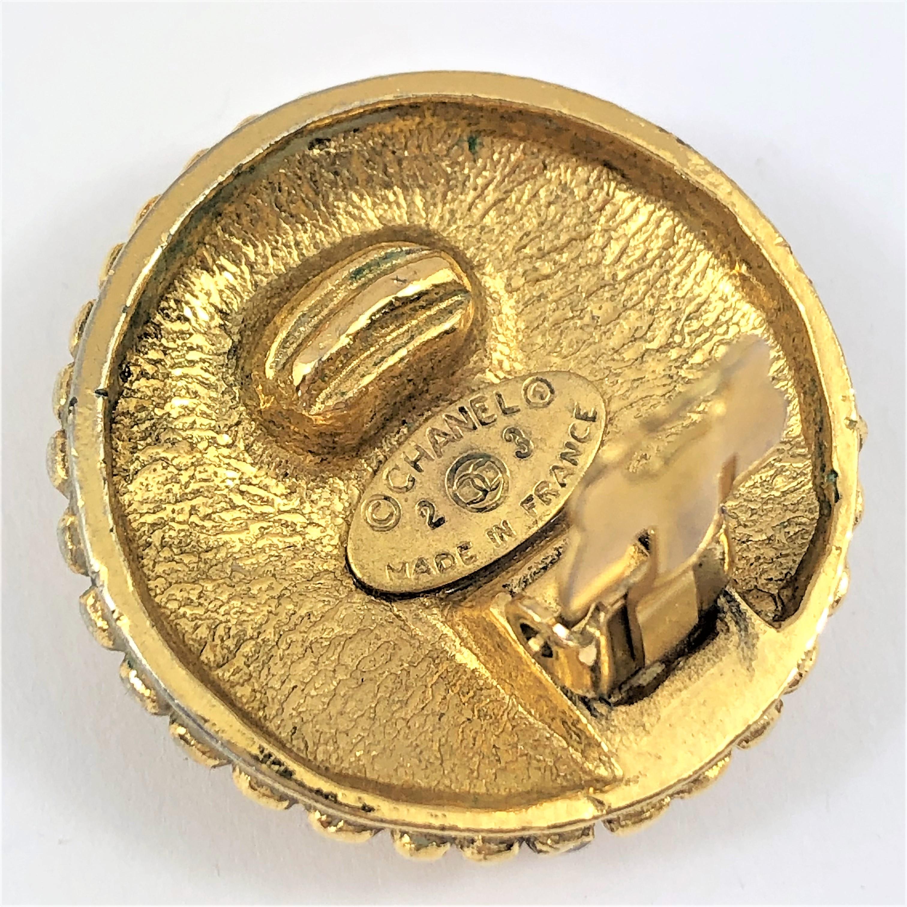 Vintage Chanel Gold Tone and Red Gripoix Earrings 1986 1