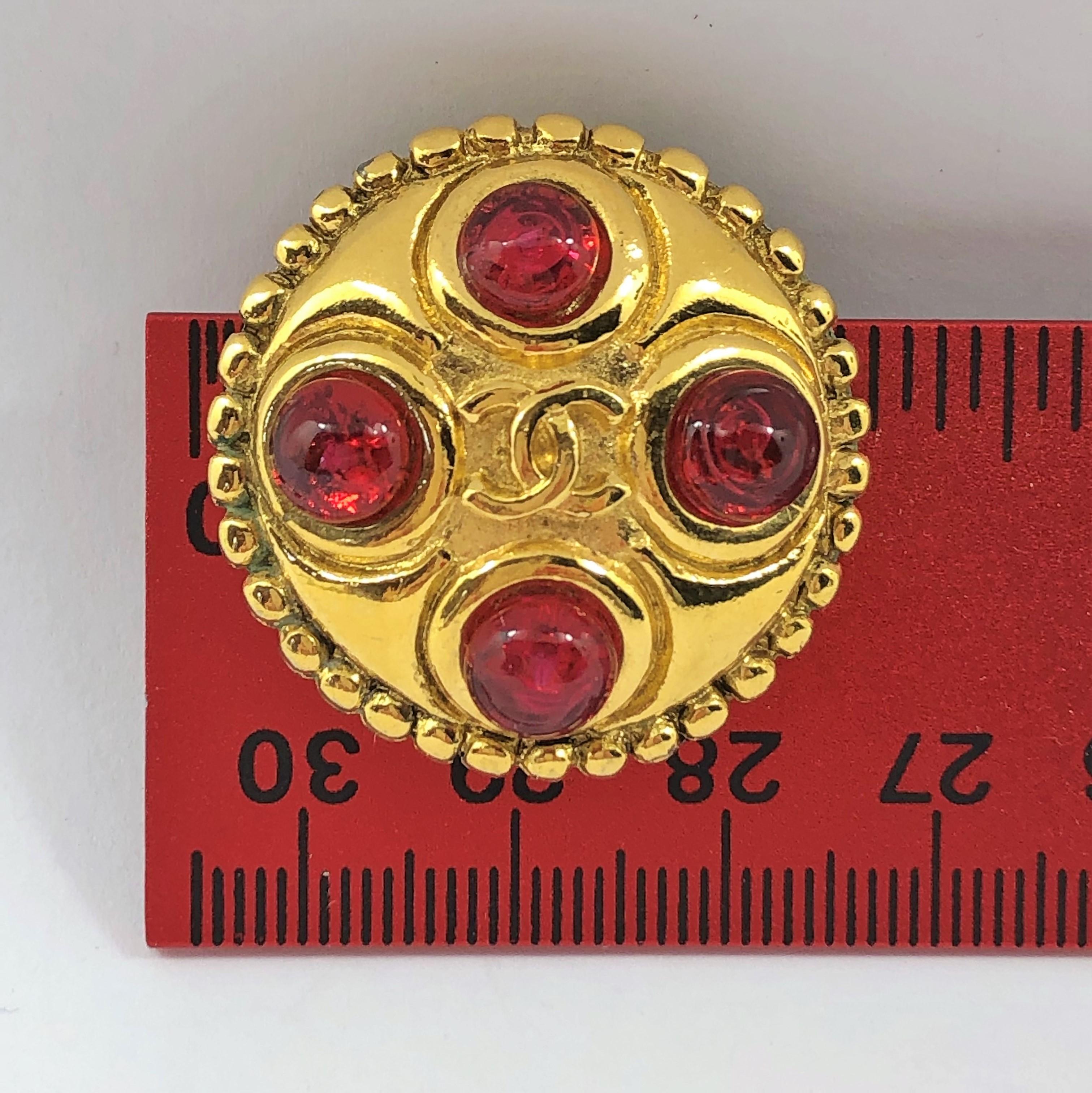 Vintage Chanel Gold Tone and Red Gripoix Earrings 1986 2