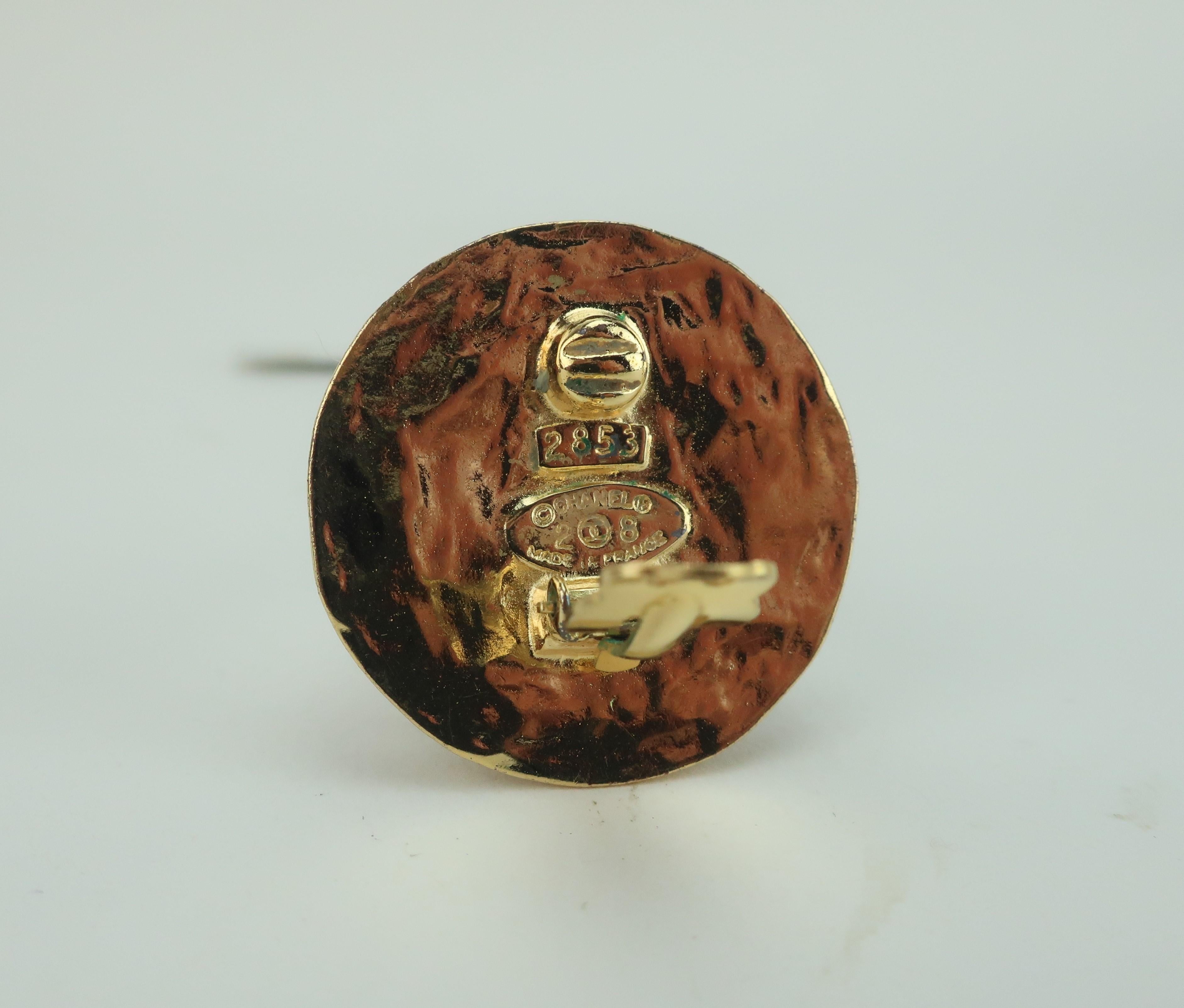 Vintage CHANEL Gold Tone Button Style Logo Earrings, C.1990 3