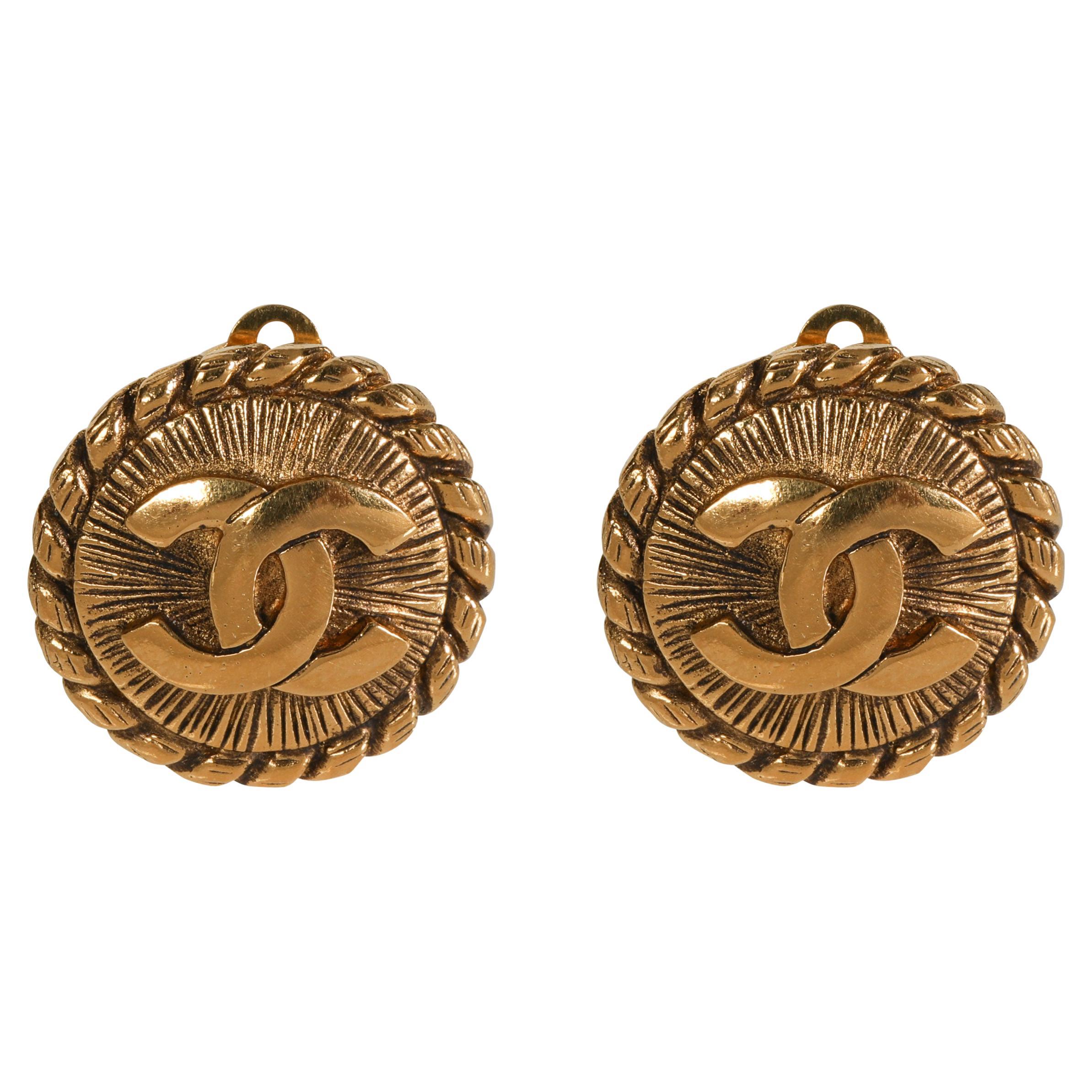 Chanel Red /Gold Chain CC ClipOn Earrings at 1stDibs