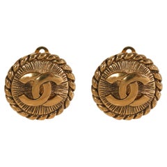 Vintage Chanel Gold-Tone CC Button Clip-On Earrings
