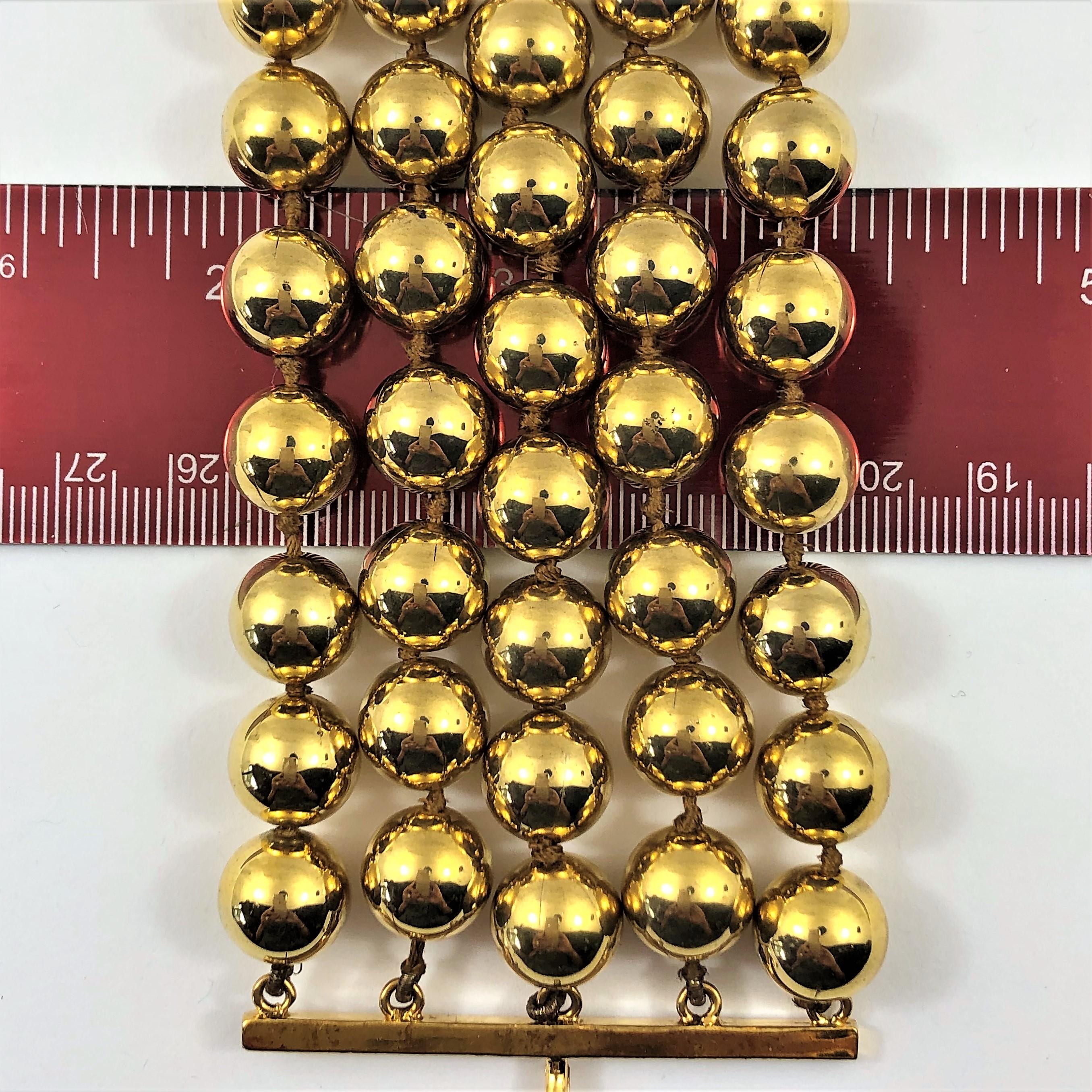 Vintage Chanel Gold Tone Five Row 2 1/4 Inch Wide Ball Bracelet In Good Condition For Sale In Palm Beach, FL