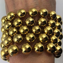 Vintage Chanel Gold Tone Five Row 2 1/4 Inch Wide Ball Bracelet