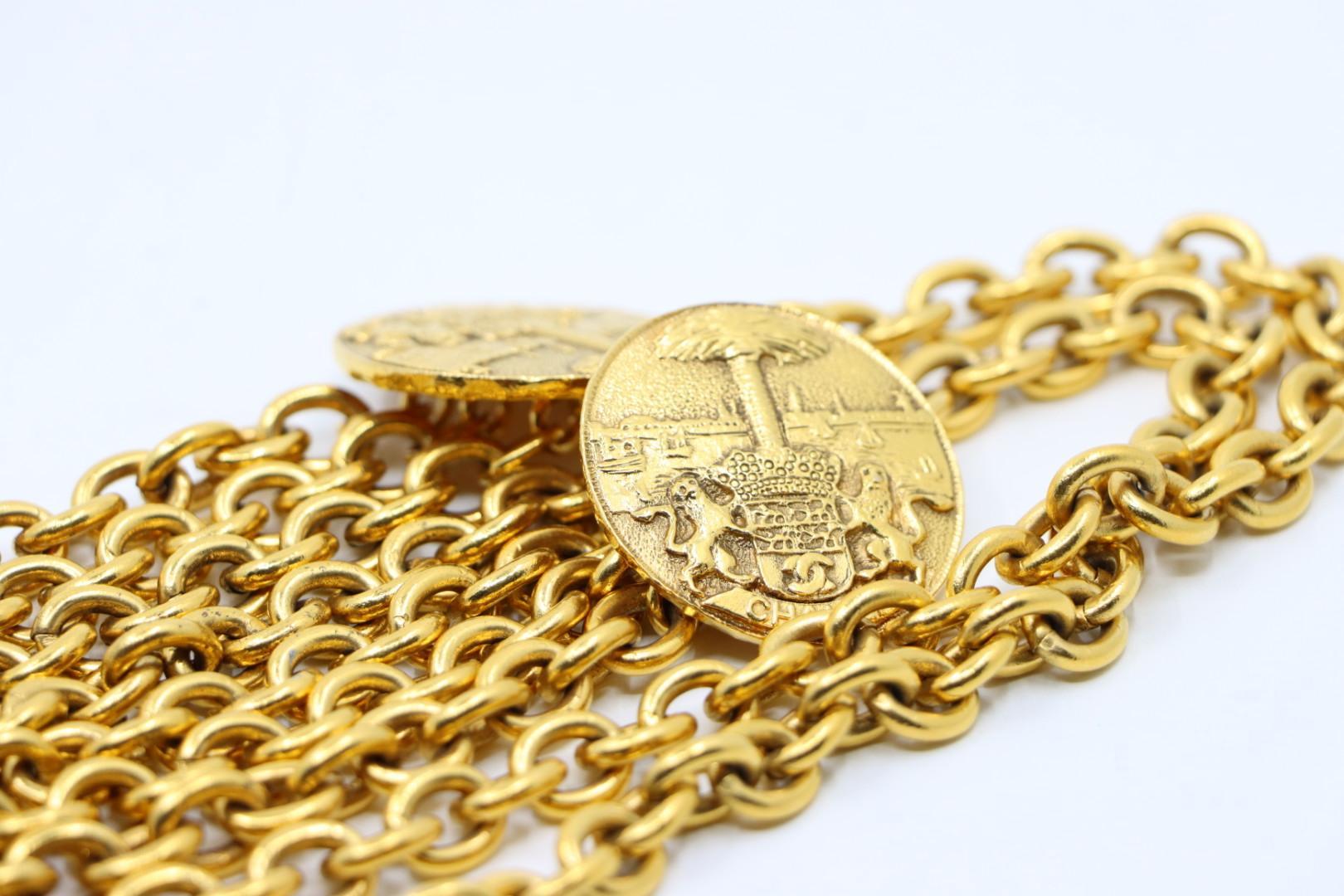 Vintage Chanel Gold Tone Medal Chain Belt 6