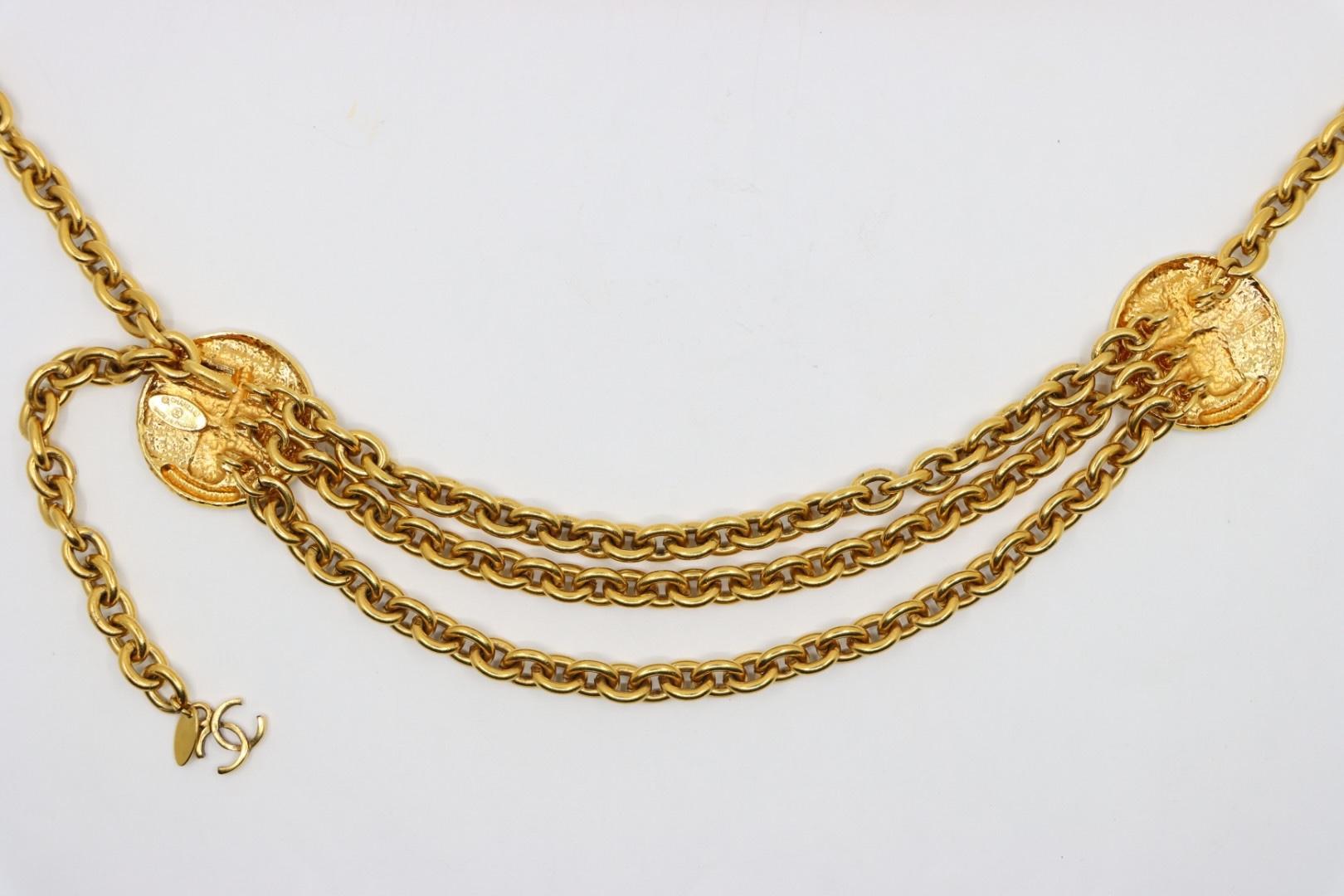 Vintage Chanel Gold Tone Medal Chain Belt 7