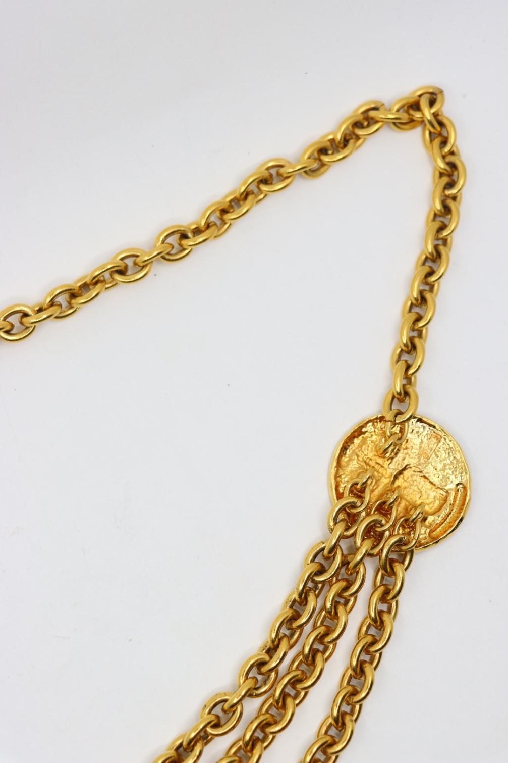 Vintage Chanel Gold Tone Medal Chain Belt 9