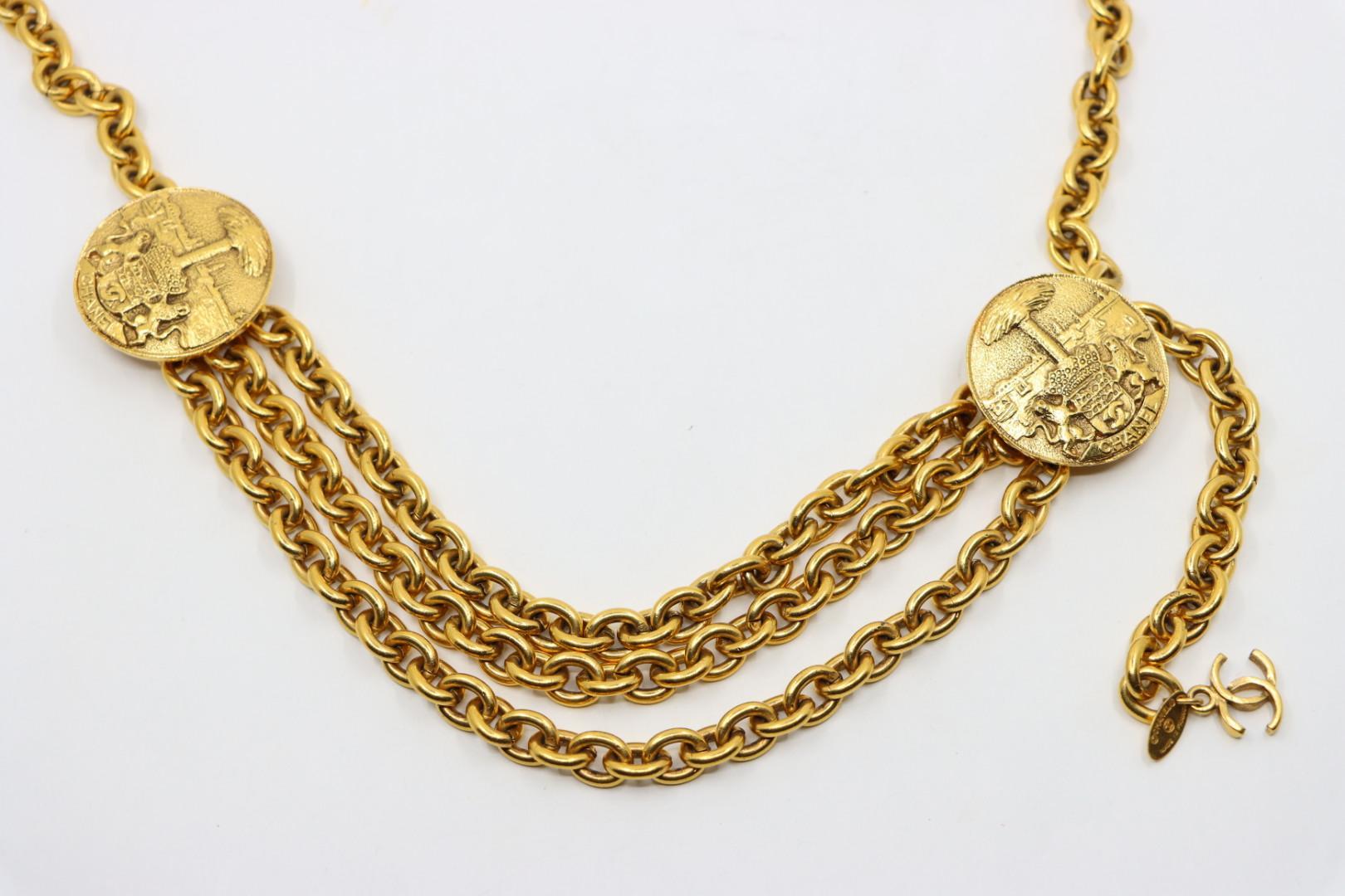 Women's or Men's Vintage Chanel Gold Tone Medal Chain Belt