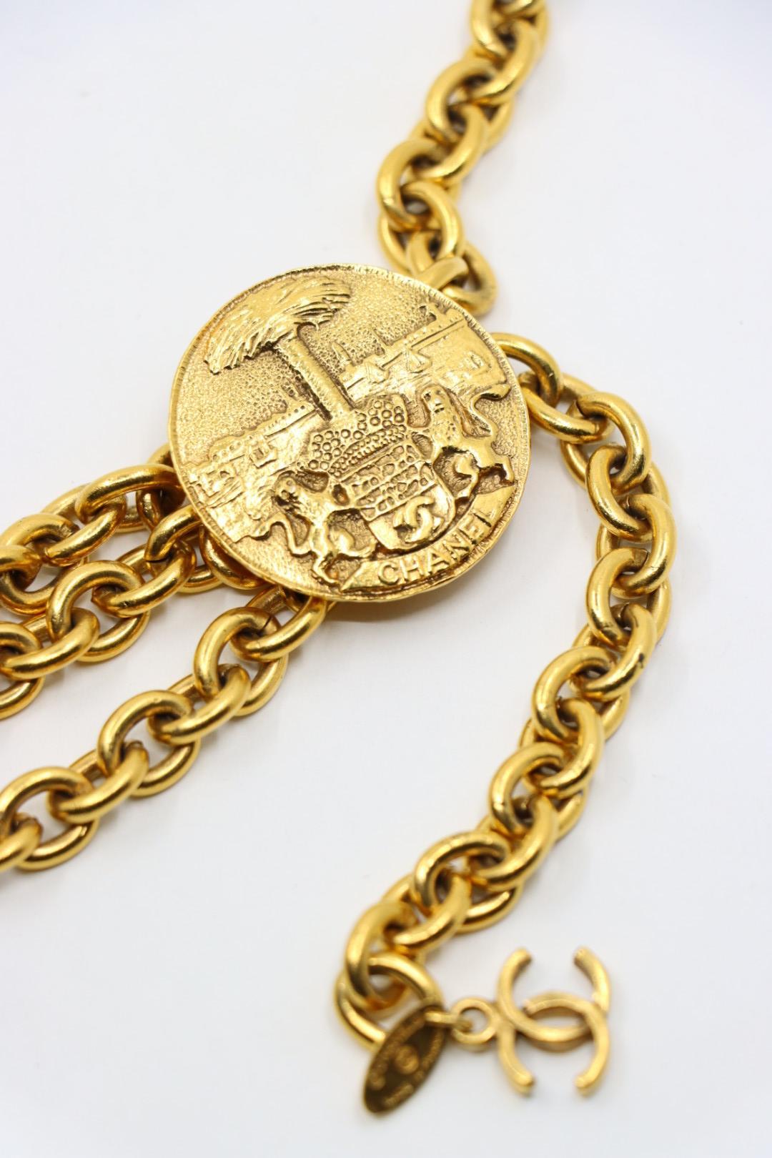 Vintage Chanel Gold Tone Medal Chain Belt 1