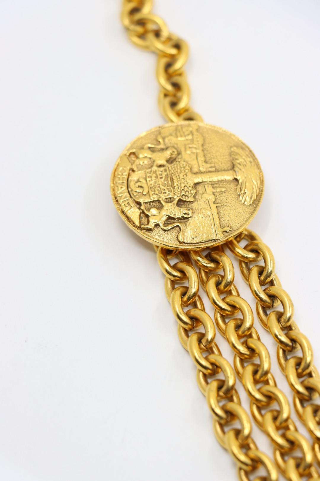 Vintage Chanel Gold Tone Medal Chain Belt 2