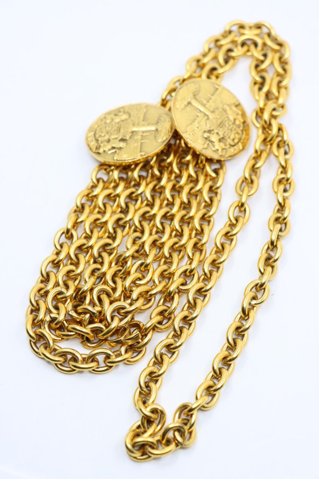 Vintage Chanel Gold Tone Medal Chain Belt 4