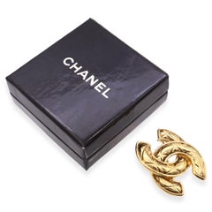 Vintage Chanel Gold Tone Quilted CC Logo Brooch Pin