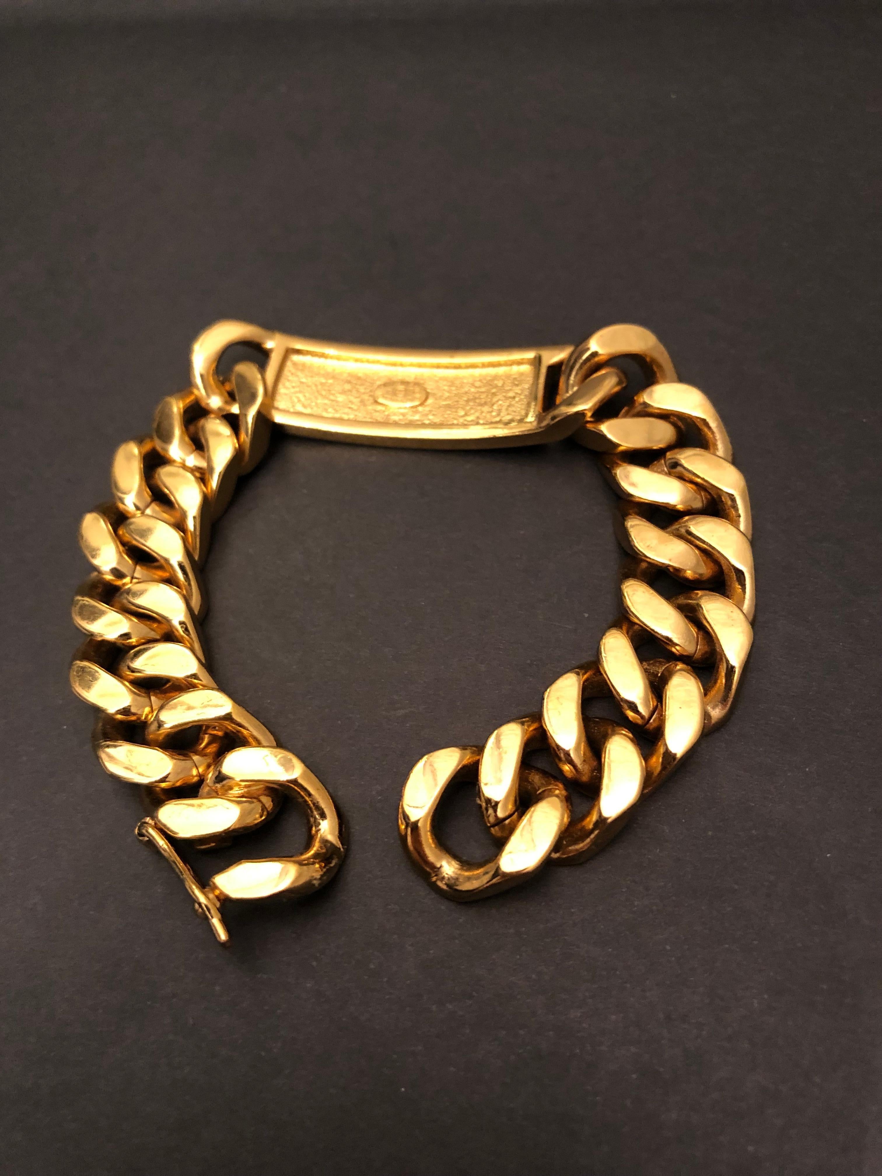 Men's Vintage CHANEL Gold Toned Chain Link Bracelet Unisex Mens  For Sale