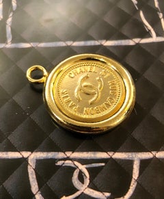 Vintage Chanel Gold Toned COCO Coin Pendant Charm