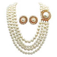 Vintage CHANEL Grande Baroque Pearl Collar and Earrings, Early KARL LAGERFELD