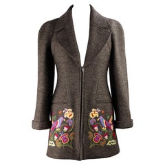 Veste vintage Chanel en laine et tweed de mohair gris. Collection automne-hiver 1997.
