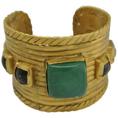 Vintage Chanel green Gripoix Glass Byzantine Statement Bracelet Cuff
