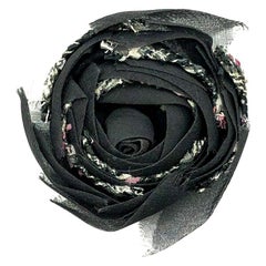 Vintage Chanel Grey Chiffon & Tweed Camellia Corsage Brooch 1980s