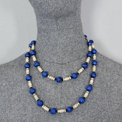 Vintage CHANEL GRIPOIX Blue Ball Rhinestones Studded Long Necklace